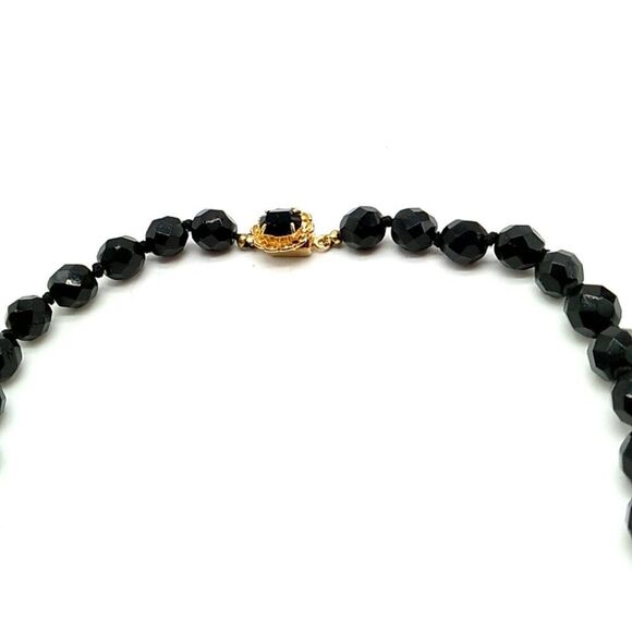 Classic Black Glass Faceted Bead Choker Necklace Single Strand 16" - Picture 14 of 15